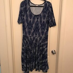 LuLaRoe XL Nicole Dress- Blue and White